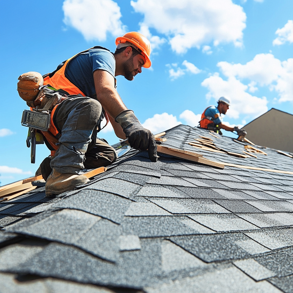 Bay Area Roofing Company professionals installing shingles on a residential roof